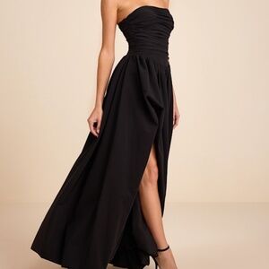 Lulus Marilou Black Strapless Ruched Lace-up Maxi Dress - Size XS